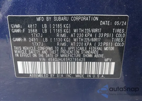 2024 Subaru Crosstrek Wilderness z USA, uszkodzony, nr VIN 4S4GUHU65R3795425